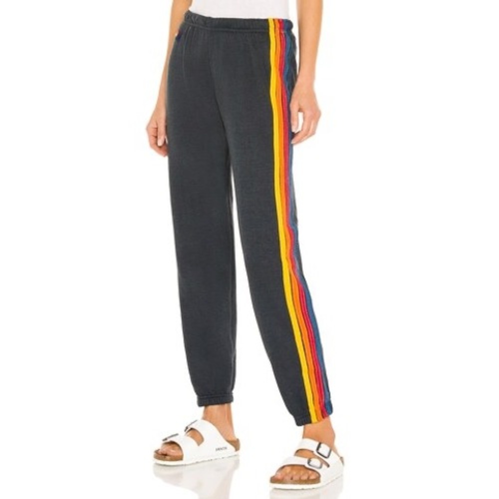 Aviator Nation Women 5 Stripe Sweatpants S Jogger Pants Rainbow Lounge Casual